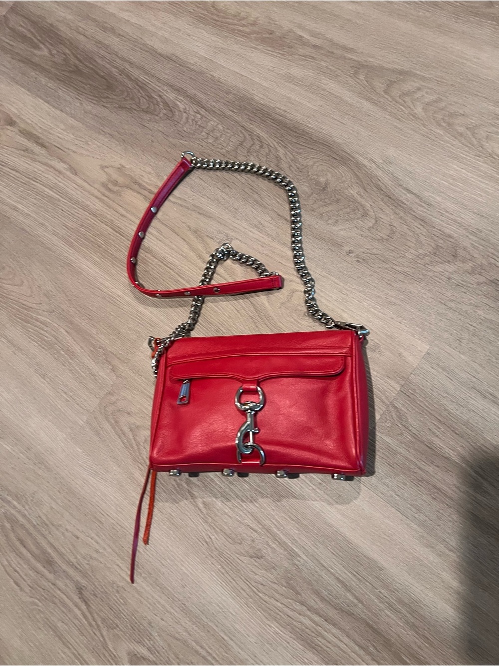 Rebecca Minkoff Red Leather Crossbody with Silver Chain - Picture 2 of 9